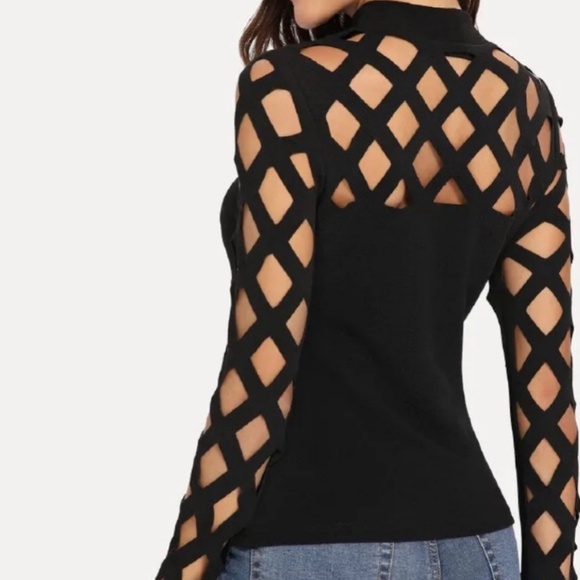 Clasi Mock Neck Cage Yoke & Sleeve Top - Picture 2 of 7